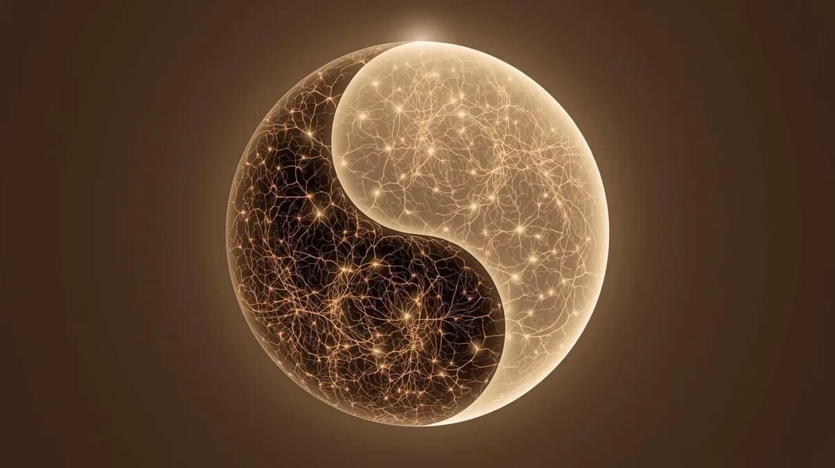 A yin and yang symbol drawn in points of golden light